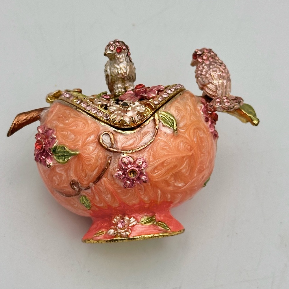 Ornate Pink Trinket Box with Birds